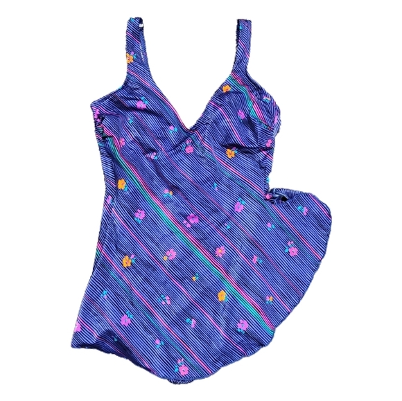 Ebb Tide Other - Vintage 80’s Ebb Tide One Piece Swimsuit Bathing Suit Blue Pinup SZ 14 Union Tag